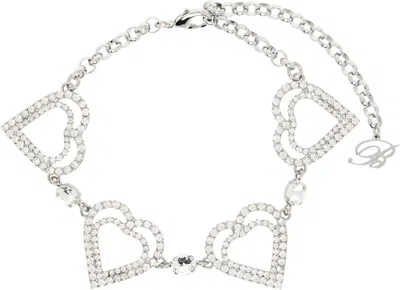 Blumarine Silver Metal Rhinestone Hearts Choker In Metallic