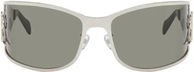 Blumarine Silver Metal Wraparound Sunglasses In Metallic