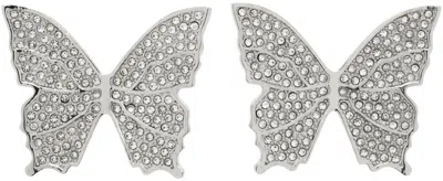 Blumarine Silver Rhinestone Butterfly Earrings In N0999 Nikel/crystal