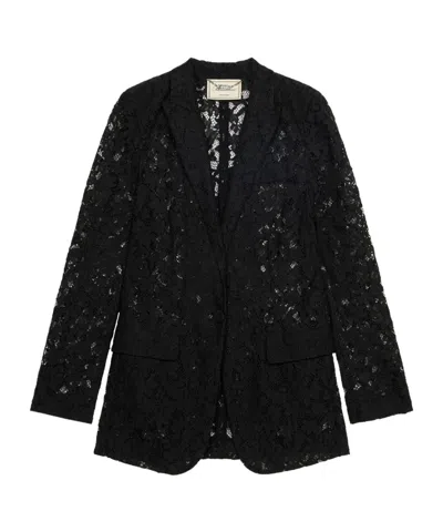 Blumarine Single-breasted Floral Lace Tailored Blazer In Black