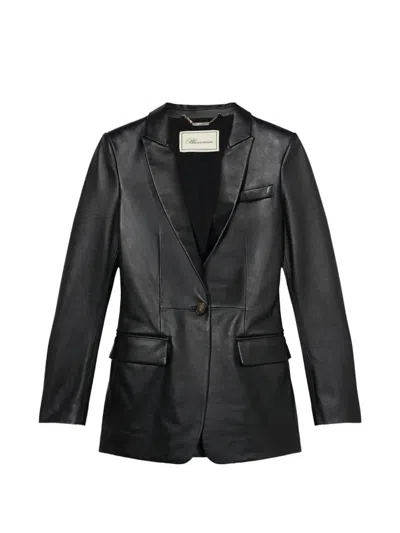 Blumarine Single-breasted Leather Jacket In Black