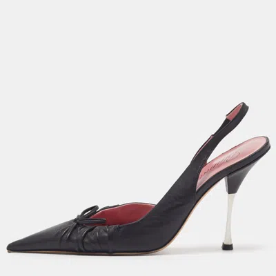 Pre-owned Blumarine Size 39 Black Leather Slingback Pumps