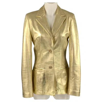 Pre-owned Blumarine Size 8 Gold Leather Metallic Lambskin Jacket