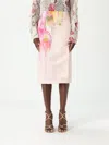 Blumarine Midi Skirt In Duchesse With Liquid Flower Print In Pink
