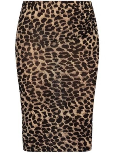 Blumarine Leopard-print Wool Midi Skirt In Multi