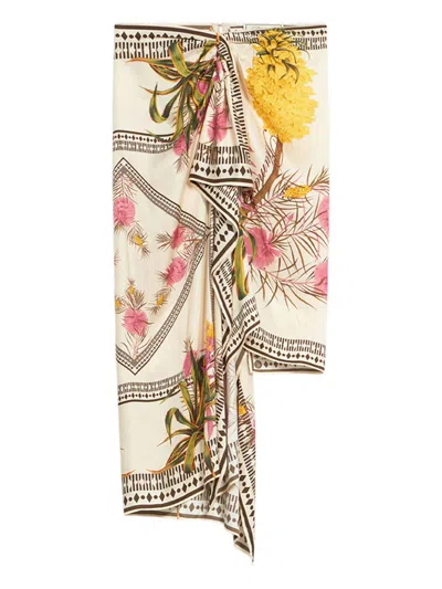 Blumarine Asymmetric Floral-print Skirt In Neutral