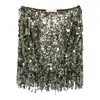 Blumarine Sequin-embellished Fringe Mini Skirt In Gray