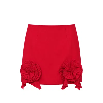 Blumarine Rose-detail Taffeta Mini Skirt In Red