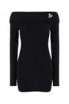 Blumarine Slate Alpaca Blend Off-the-shoulder Mini Dress In Black