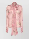 Blumarine Sleeved Bow Floral Sheer Top In Pink