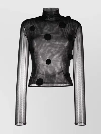 Blumarine Sleeved High Neck Top In Black