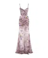 Blumarine Floral Cut-out Dress Spaghetti Straps In Pink
