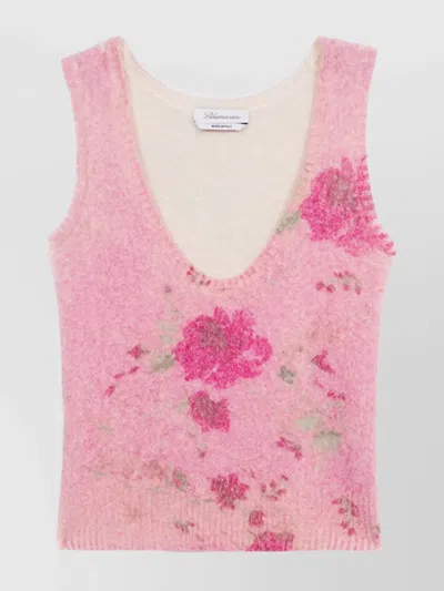 BLUMARINE SLEEVELESS FLORAL V NECK KNITWEAR