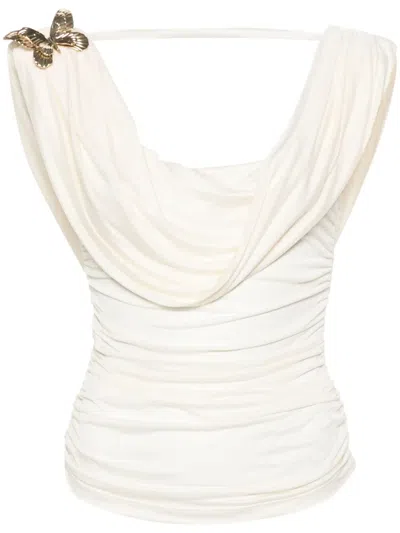 Blumarine Sleeveless Satin Top In Neutrals