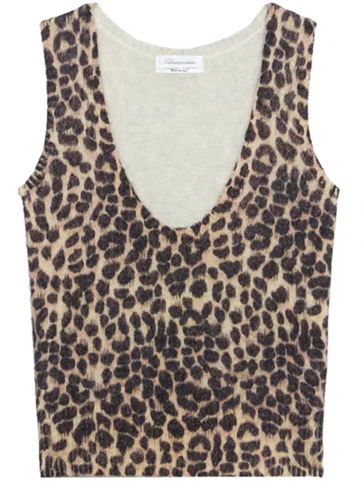 Blumarine Sleeveless Alpaca Blend Leopard Print Top In Animal Print