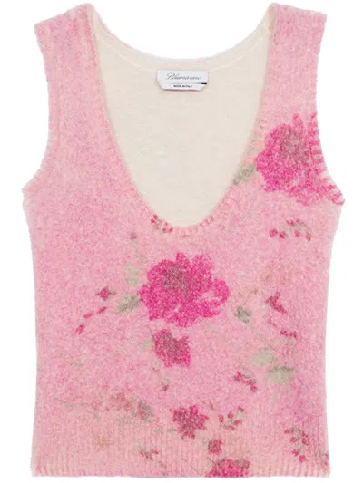 Blumarine Sleeveless Alpaca Blend Floral Knit Top In Multi