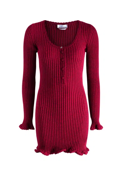 Blumarine Space-dyed Ribbed-knit Mini Dress In Burgundy