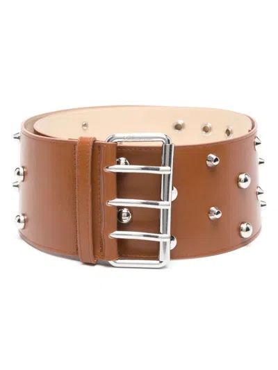 Blumarine Spike Stud-embellished Leather Belt In Brown