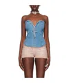 Blumarine Spliced Denim Vest In Brown