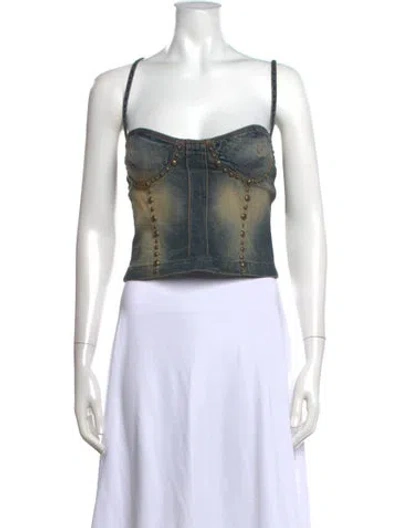 Pre-owned Blumarine Square Neckline Sleeveless Crop Top In Blue