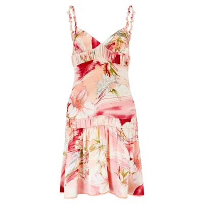 Pre-owned Blumarine S/s 2004 Pink Floral Ruffle Silk Dress