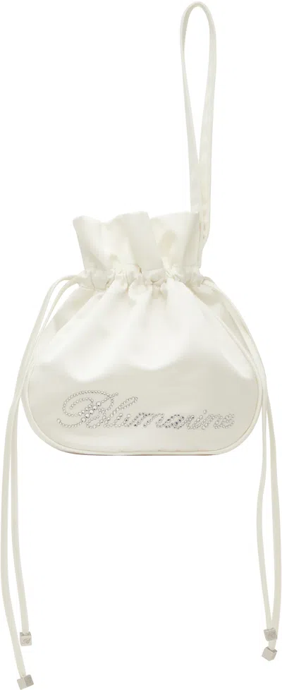 Blumarine Ssense Exclusive White Satin Rhinestone Logo Pouch In N0102 White Pearl
