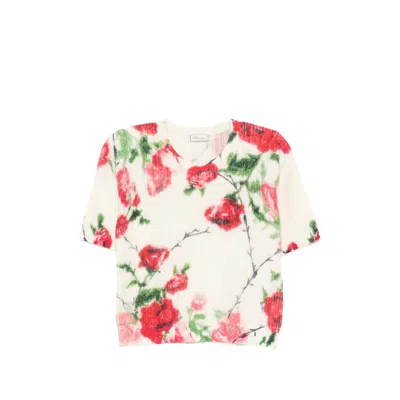 Blumarine St. Rose Floral-print Ribbed-knit Sweater In White