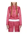 Blumarine Standing Collar Leather Jacket In Pink