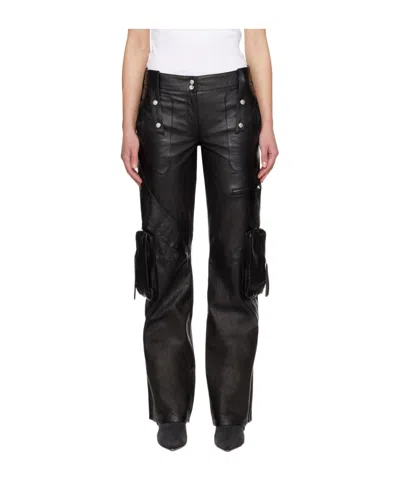 Blumarine Straight-leg Leather Cargo Trousers In Black