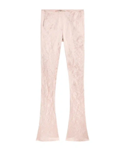 Blumarine Straight Leg Pants In Crinkled Satin In Nude