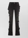 Blumarine Straight Trousers With Distressed Floral Appliqué In Gray