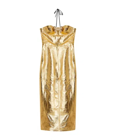 Blumarine Strapless Leather Midi Dress In Nude