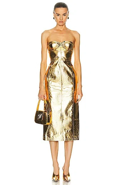 Blumarine Strapless Midi Dress In Gold