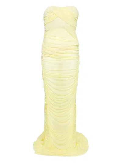 Blumarine Strapless Ruched Maxi Dress In Yellow