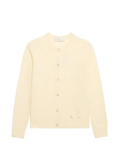 Blumarine Strass Embroidered Cashmere Cardigan In Yellow