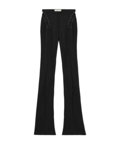 Blumarine Stretch Cotton Pants With Eyelets And Straps In Black