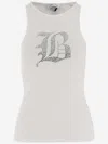 Blumarine Stretch Cotton Tank Top With Logo In White