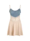 Blumarine Stretch-denim And Satin Mini Dress In Beige