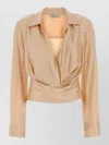 Blumarine Stretch Satin Blouse Collared Draped Front In Multi