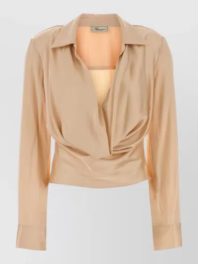 BLUMARINE STRETCH SATIN BLOUSE COLLARED DRAPED FRONT