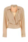 Blumarine Stretch Satin Blouse Collared Draped Front In Pink