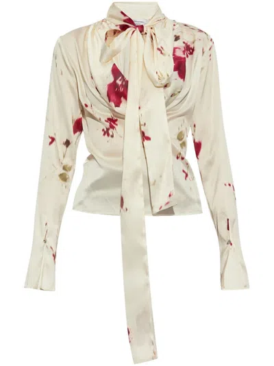 Blumarine Stretch Silk Blouse With Lavallière In ホワイト