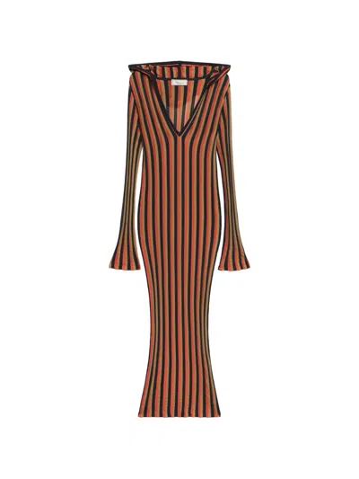 Blumarine Striped Hooded Dress In Black