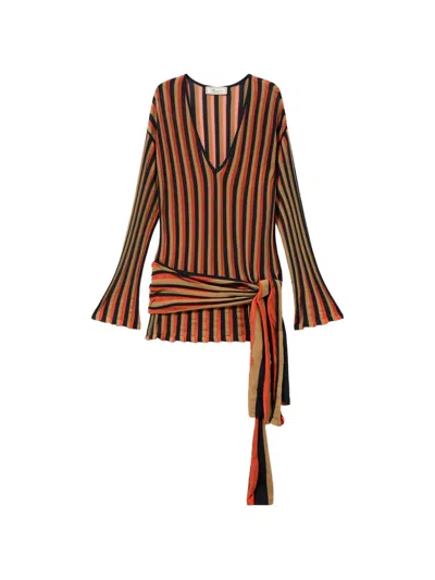 Blumarine Striped V-neck Dress In Multi