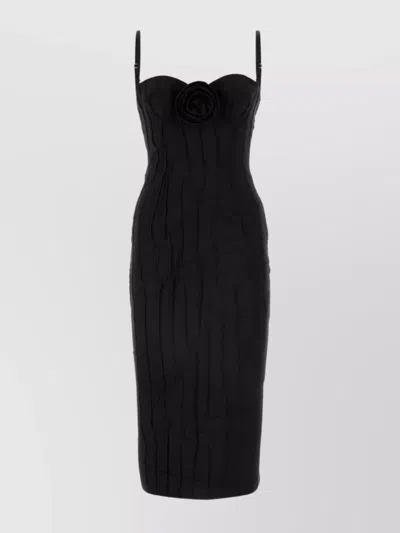 Blumarine Structured Bodice Midi Dress With Rose Embellishment In Black