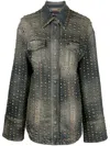 Blumarine Stud-design Old-washed Denim Jacket In Blue