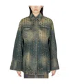 Blumarine Stud-design Old-washed Denim Jacket In Green