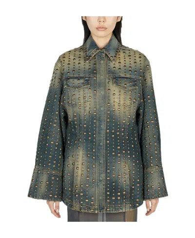 BLUMARINE STUD-DESIGN OLD-WASHED DENIM JACKET