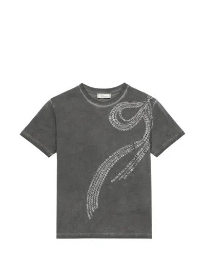 Blumarine Stud-embellished Eyelet T-shirt In Gray