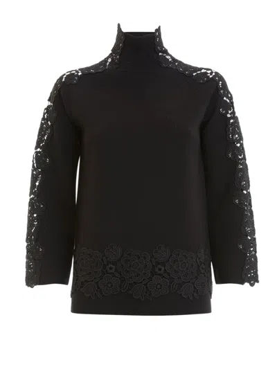Blumarine Black Wool And Lace Sweater
